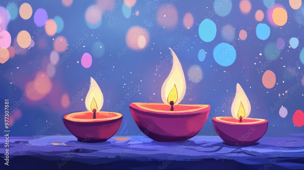 Glowing Diwali Diyas Illuminating the Night Sky Glowing Diwali Diyas Illuminating the Night Sky