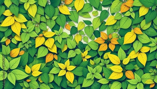 a close up of a bunch of green and yellow leaves. photo