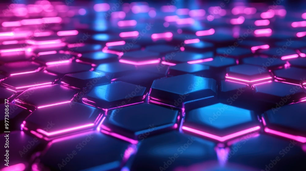 Pulsing hexagonal grid glowing in neon colors, expanding and contracting with a rhythmic pattern. Pulsing hexagonal grid glowing in neon colors, expanding and contracting with a rhythmic pattern.