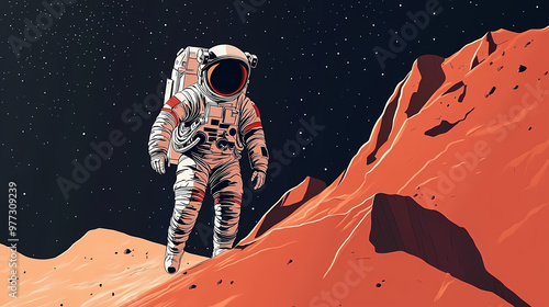 Astronaut doing space walk. mars exploration. Space Exploration. Illustration photo