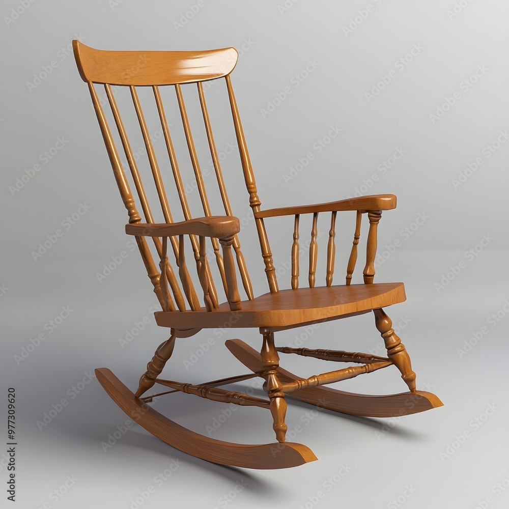 293. A classic wooden rocking chair isolated on a soft gray background 293. A classic wooden rocking chair isolated on a soft gray background