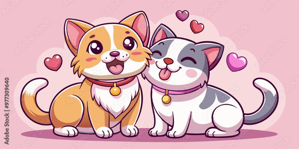 cute and happy dog and cat cute and happy dog and cat