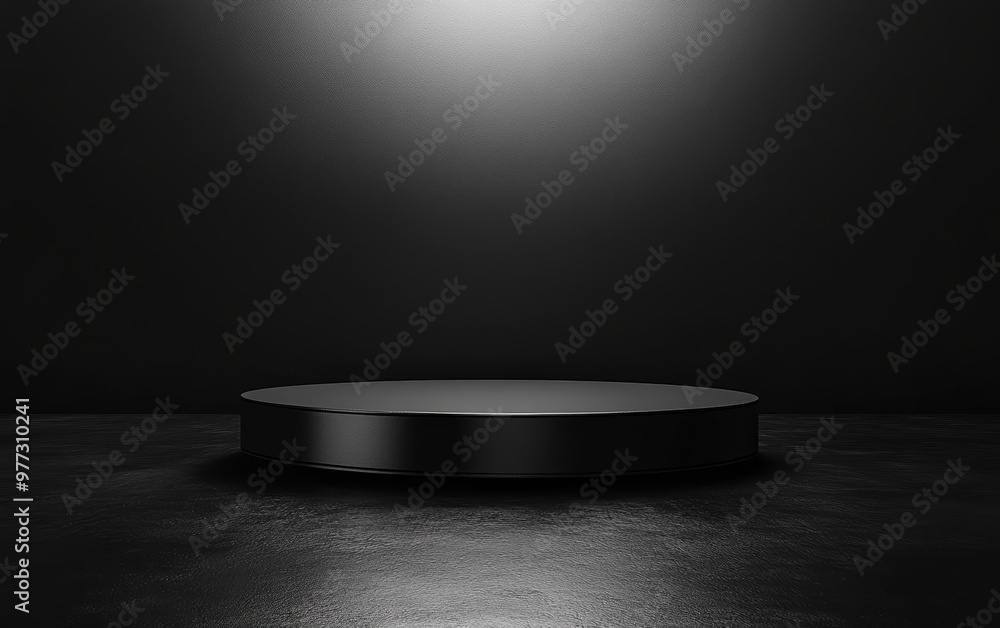 Sleek black podium on a dark background, ideal for product display, marketing visuals, or modern design concepts with a minimalist and professional appeal. Sleek black podium on a dark background, ideal for product display, marketing visuals, or modern design concepts with a minimalist and professional appeal.