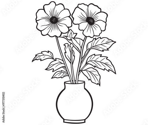 Coloring book worksheet for kids bouquet of flowers in vase 