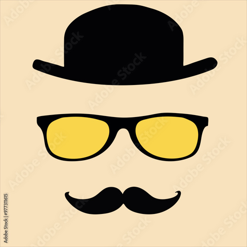 Creative face shape, serious face mustache sunglasses logo vector design illustration