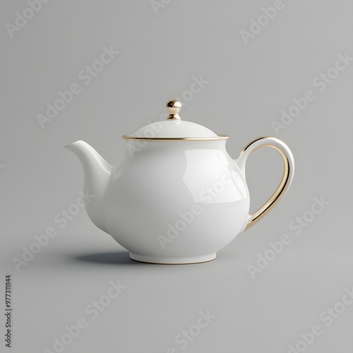 299. A delicate porcelain teapot isolated on a soft gray background