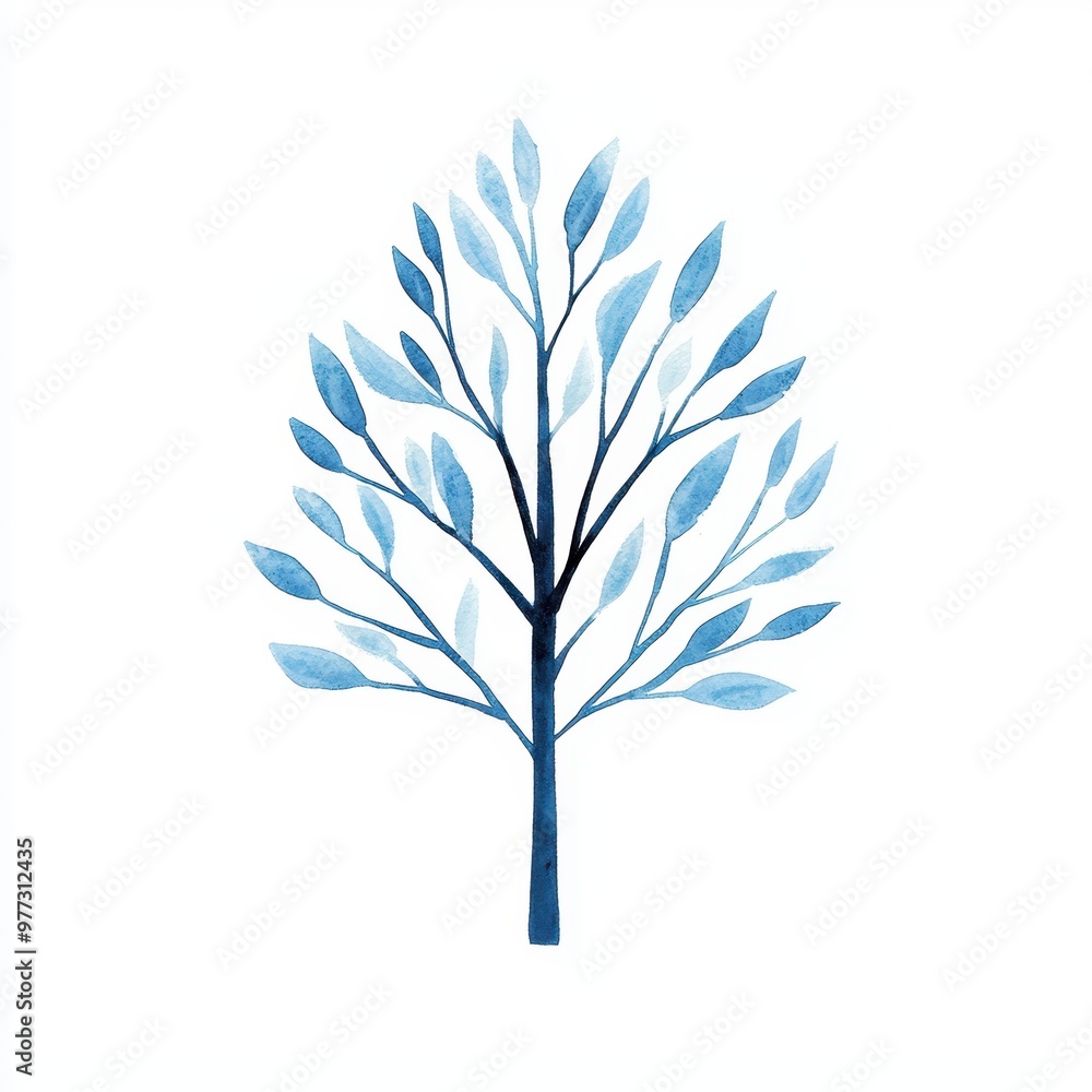 Delicate Blue Leaves Tree Illustration Delicate Blue Leaves Tree Illustration