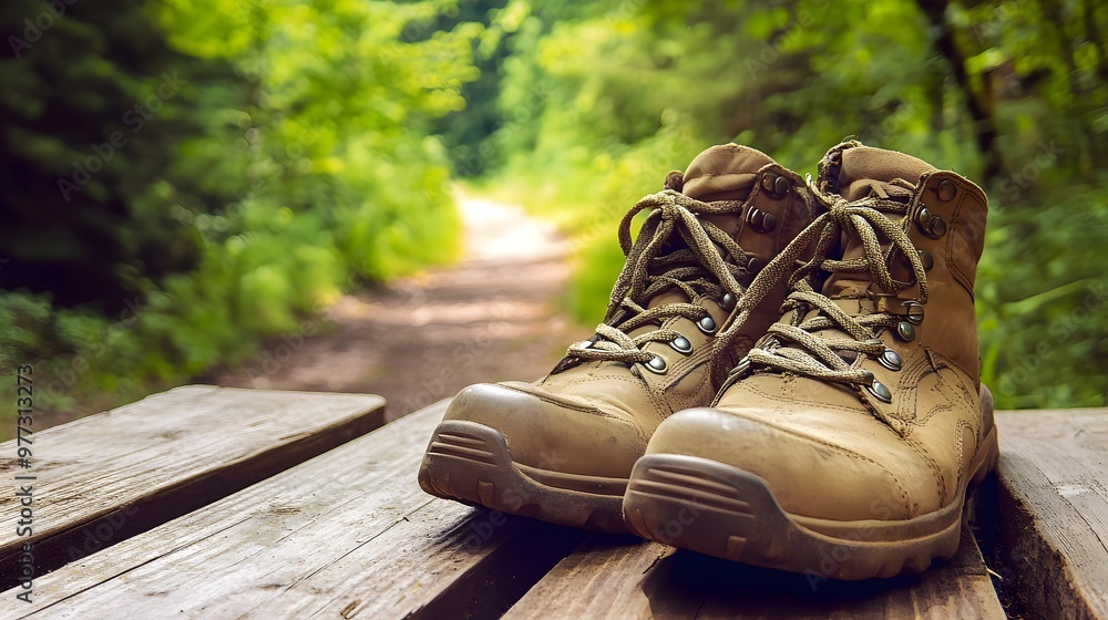 Travel Shoes: A pair of durable travel shoes resting on a wooden deck with a forest trail in the background.
Travel Shoes: A pair of durable travel shoes resting on a wooden deck with a forest trail in the background.