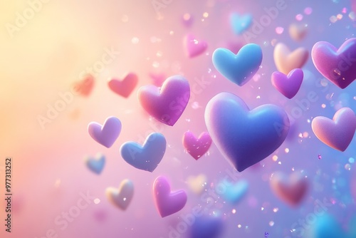 Colorful hearts floating in a dreamy background.