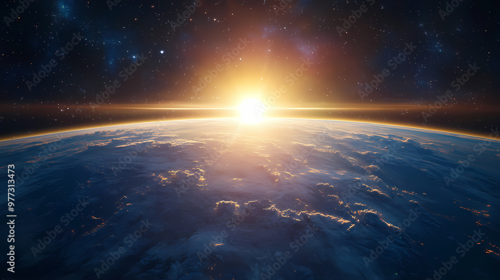 Blue sunrise, view of earth from space. Space Exploration. Illustration Blue sunrise, view of earth from space. Space Exploration. Illustration