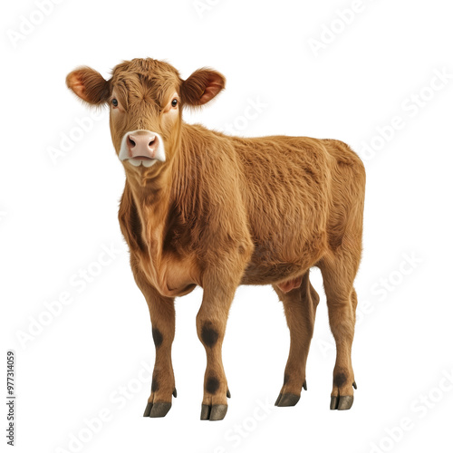 Isolated full-length brown cow on a white or transparent background, perfect for agricultural and livestock themes. Ideal for showcasing cattle, dairy, and farm animal concepts.