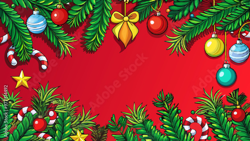 christmas background with balls and fir branches