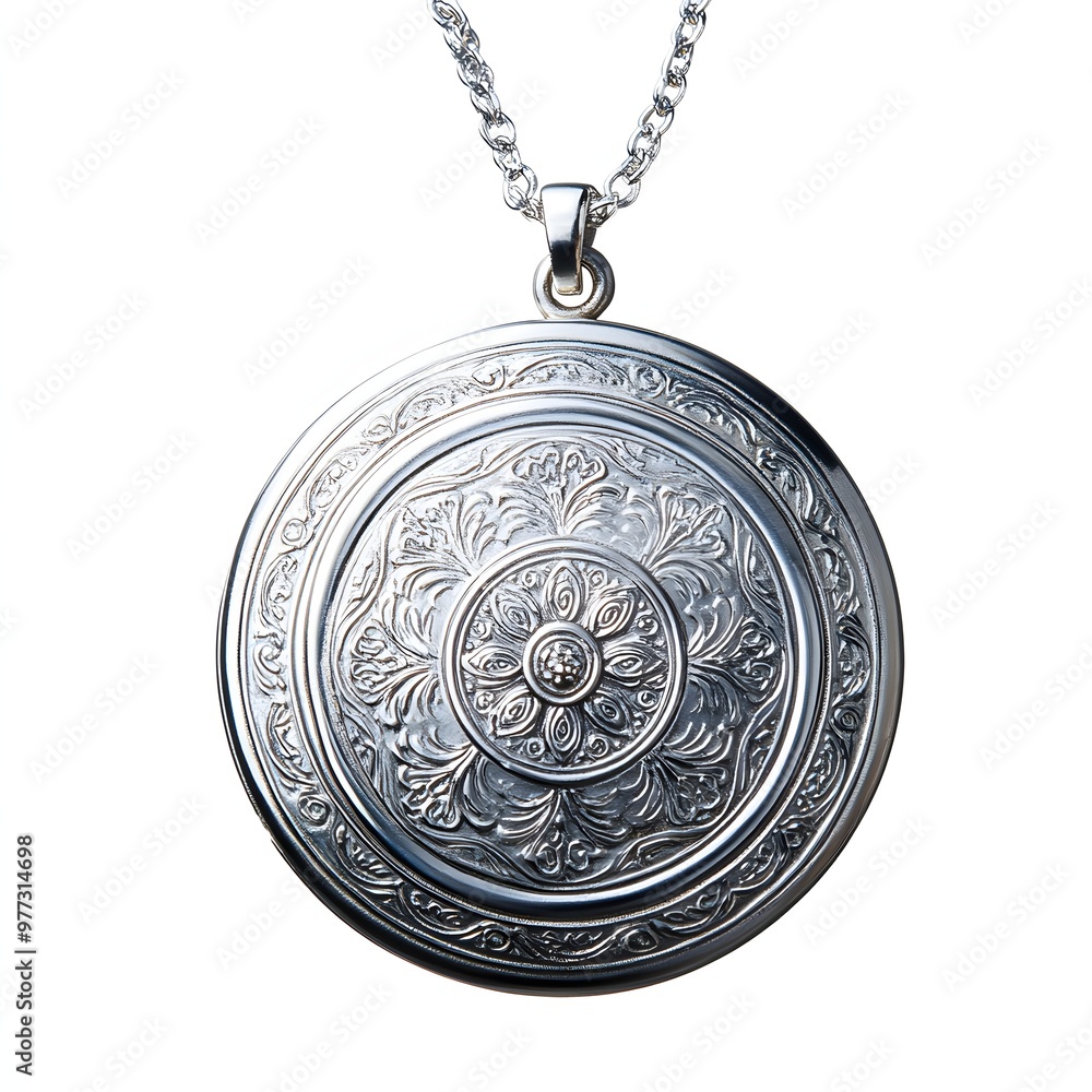 27. A beautifully detailed silver locket isolated on a pure white background 27. A beautifully detailed silver locket isolated on a pure white background
