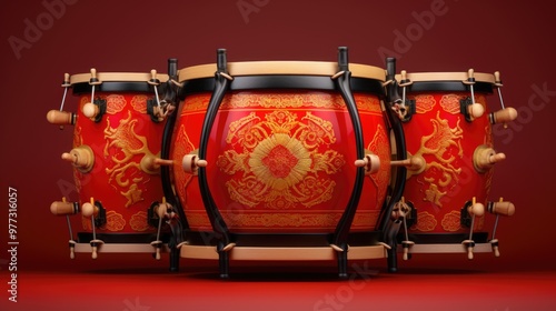 Superb Red Chinese-style Bass Drum