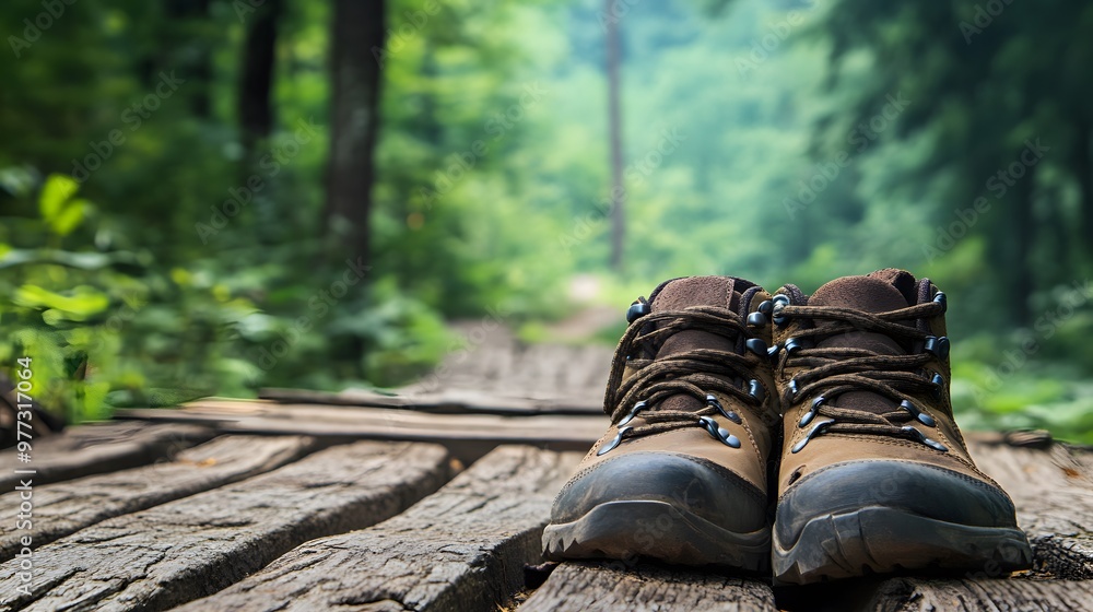 Travel Shoes: A pair of durable travel shoes resting on a wooden deck with a forest trail in the background.
Travel Shoes: A pair of durable travel shoes resting on a wooden deck with a forest trail in the background.