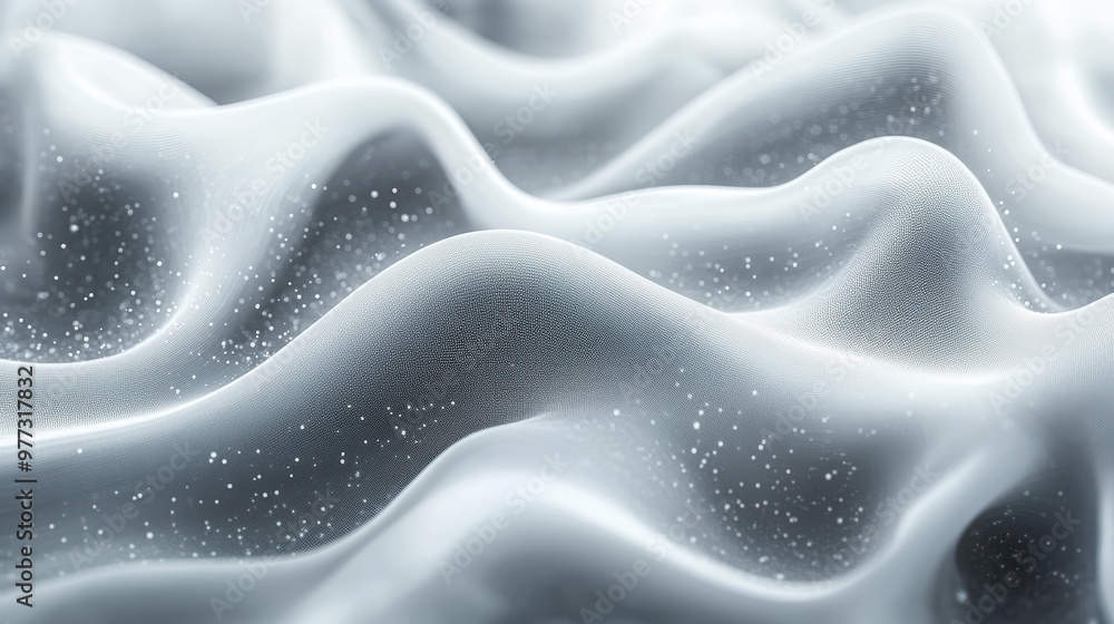 Abstract waves of soft white fabric and shimmering particles create a serene and ethereal atmosphere, perfect for backgrounds and designs. Abstract waves of soft white fabric and shimmering particles create a serene and ethereal atmosphere, perfect for backgrounds and designs.