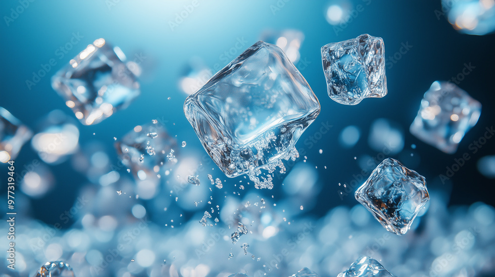 Ice Cubes on a Blue Background.
Ice Cubes on a Blue Background.