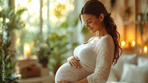 Show a mother receiving a prenatal massage, with her baby bump gently supported