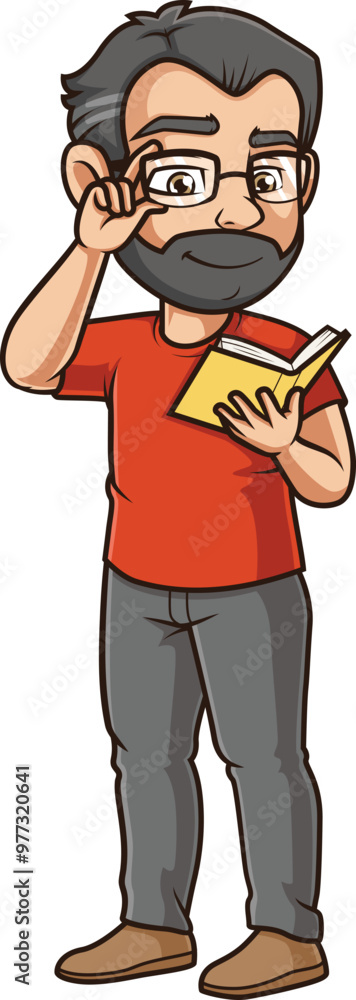 Cartoon middle-aged man reading book vector illustration Cartoon middle-aged man reading book vector illustration