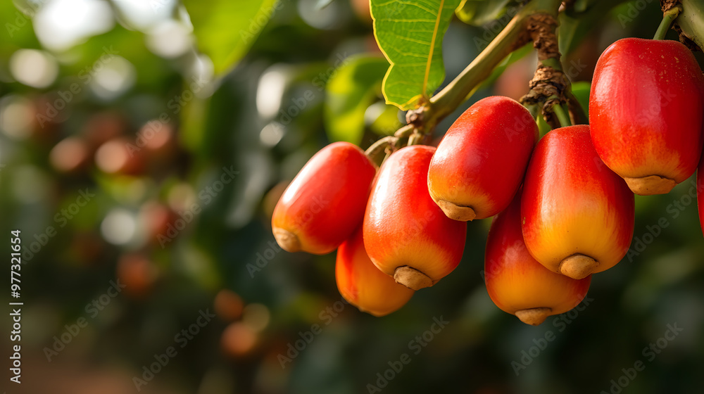 Obraz premium Cashew Tree | Nut-Bearing Tree with Lush Green Foliage and Sustainable Farming Practices