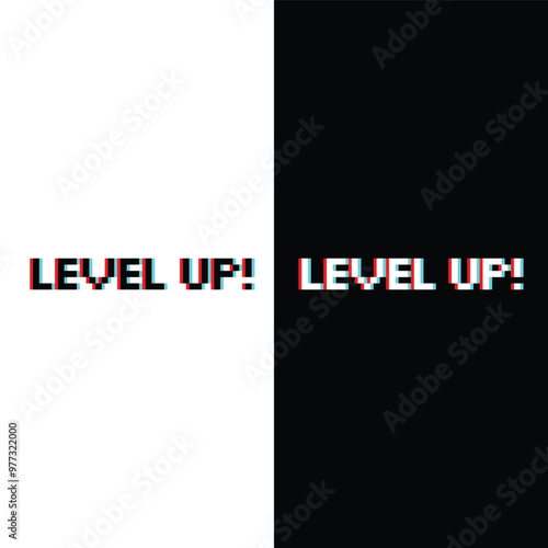 glitch level up button 8 bit text level up Pixel art 8-bit for game you win
