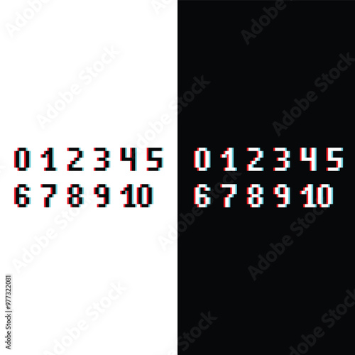 glitch pixel numbers icon. Vector pixel art number from 0 to 10 8 bit logo for game