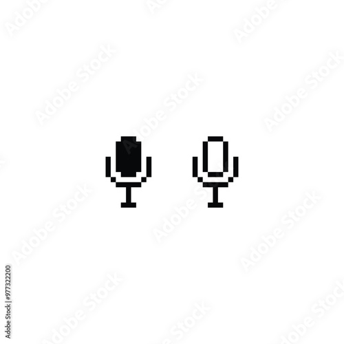 pixel Podcast icon. Vector pixel art microphone 8 bit logo for game