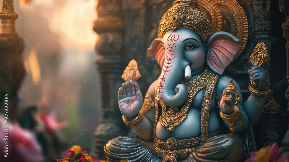 Fototapeta premium A specially curated Ganesh Chaturthi music playlist, featuring devotional songs and festive tunes for the celebration.