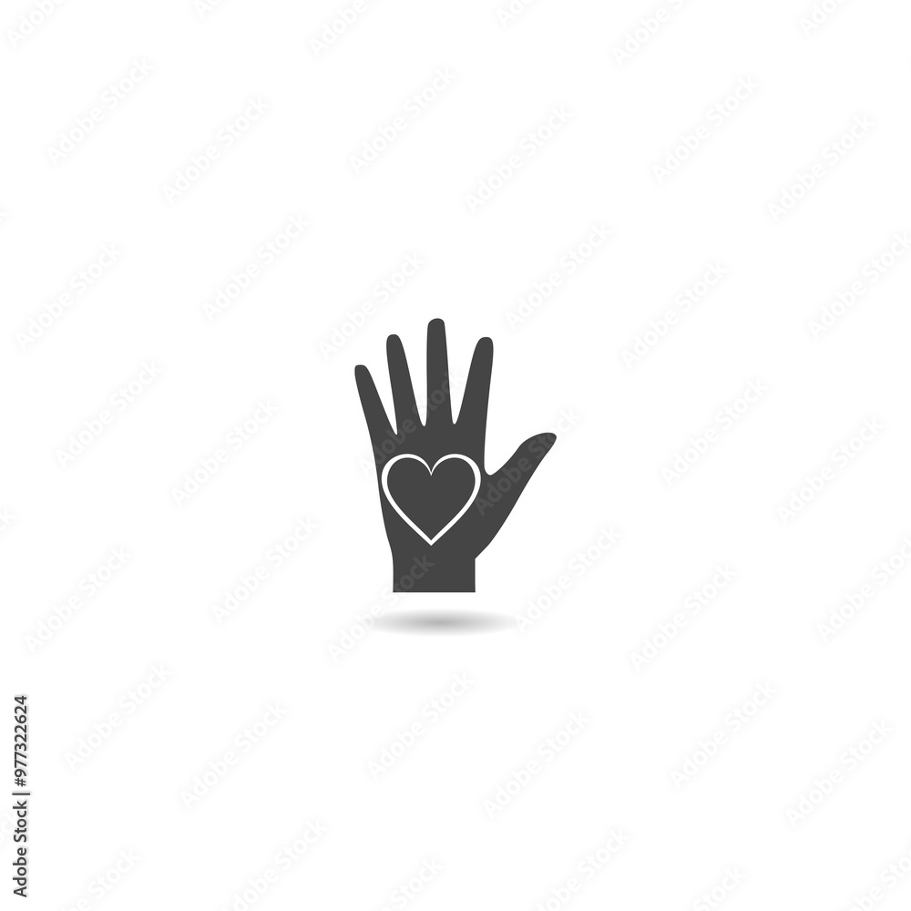 Heart on hand icon with shadow Heart on hand icon with shadow