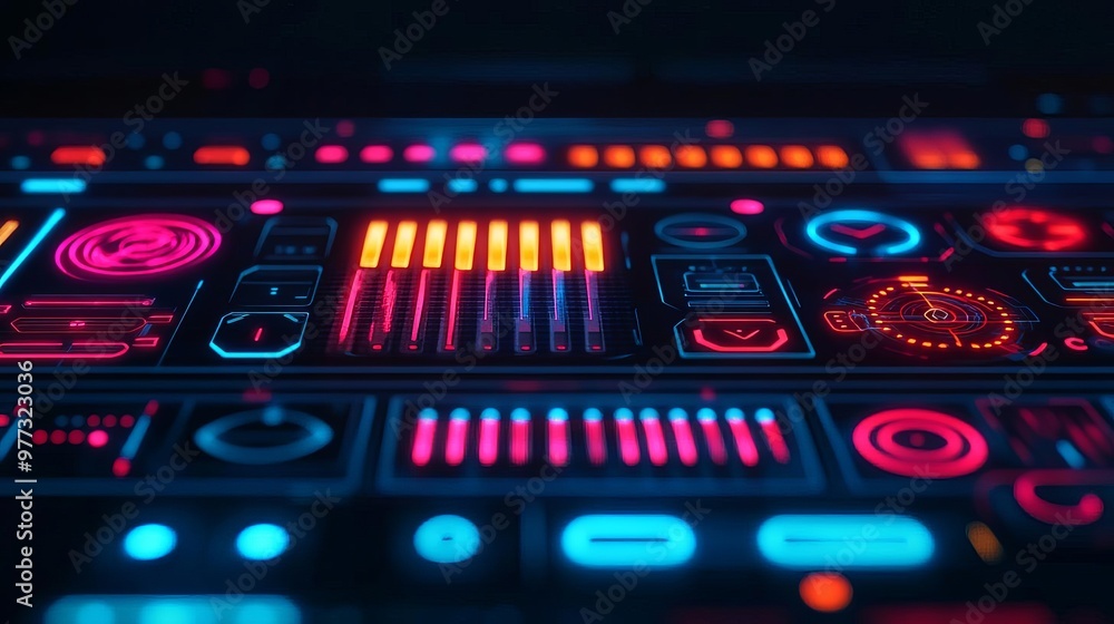 Obraz premium Holographic UI customization interfaces, neon design elements, futuristic software