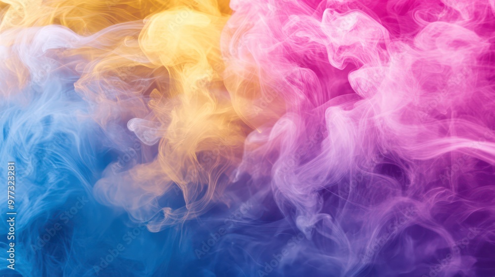 Colorful smoke photography, with vibrant hues of pink, blue, and yellow mixing together to form abstract patterns. Colorful smoke photography, with vibrant hues of pink, blue, and yellow mixing together to form abstract patterns.