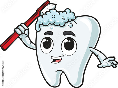 Cartoon tooth brushing itself vector illustration