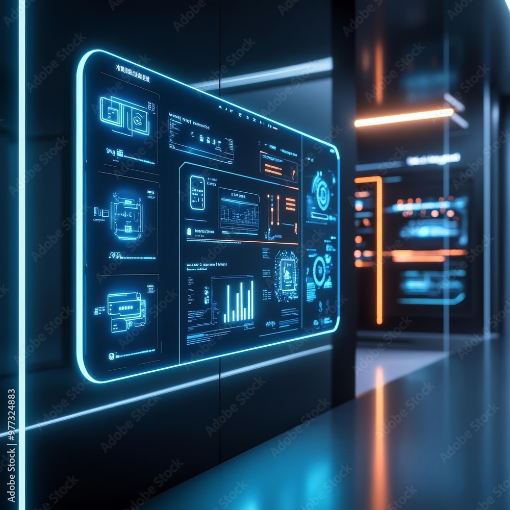 Interactive holographic UI toolkit, dynamic design flows, modern tech room Interactive holographic UI toolkit, dynamic design flows, modern tech room