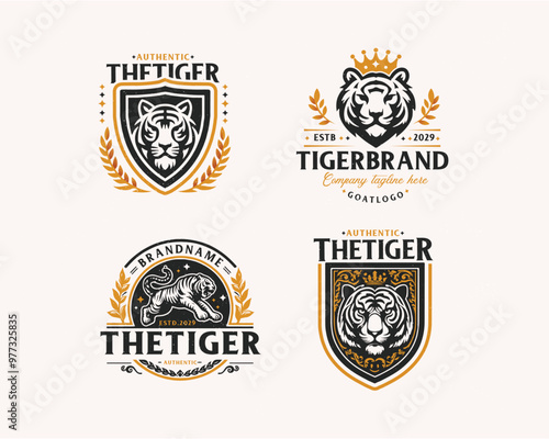 Set bundle vintage badge tiger logo for business company