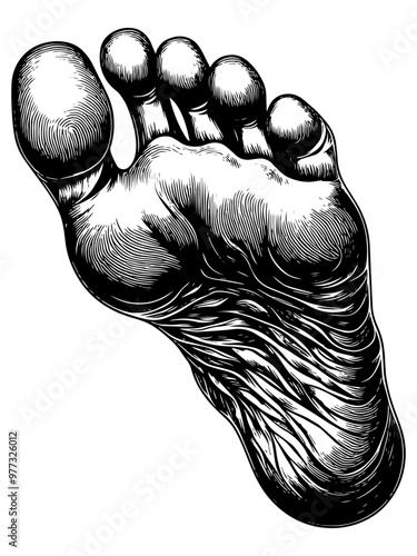 Illustration of Foot of adult human in a detailed hand-drawn style white background. Generative ai.