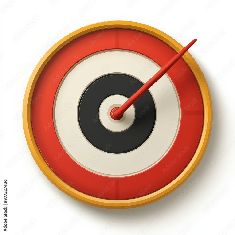 Bullseye!: A striking, retro-styled bullseye with a prominent red arrow hitting the center, symbolizing precision, accuracy, and hitting your goals. Bullseye!: A striking, retro-styled bullseye with a prominent red arrow hitting the center, symbolizing precision, accuracy, and hitting your goals.