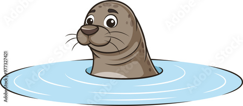 Cartoon sea lion in water vector illustration