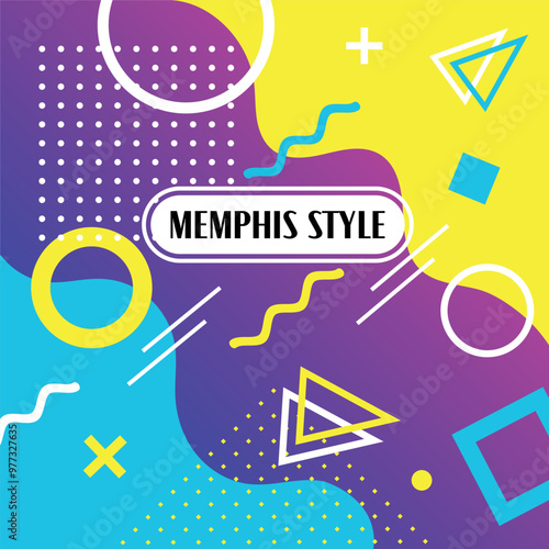 memphis style background with geometric shapes and lines bright