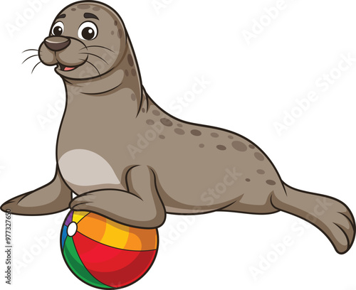 Cartoon sea lion with ball vector illustration