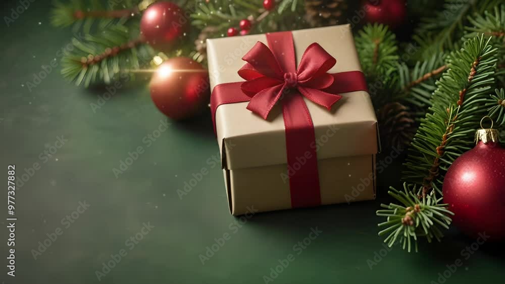 A gift box under the Christmas tree. Christmas and New Year party. Seamless 4K looping timelapse video animation background A gift box under the Christmas tree. Christmas and New Year party. Seamless 4K looping timelapse video animation background