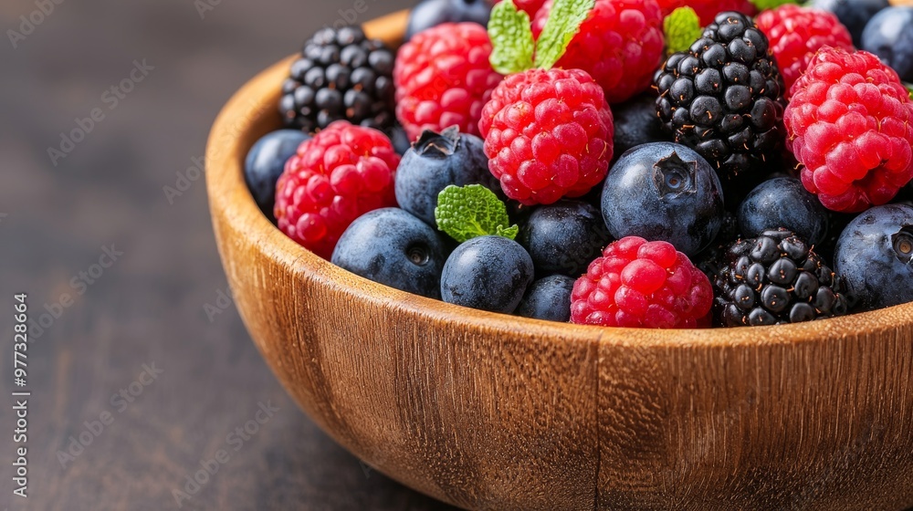 Organic berries in a wooden bowl, emphasizing their cancer-fighting properties and vitamin content cancer vitamins food Organic berries in a wooden bowl, emphasizing their cancer-fighting properties and vitamin content cancer vitamins food