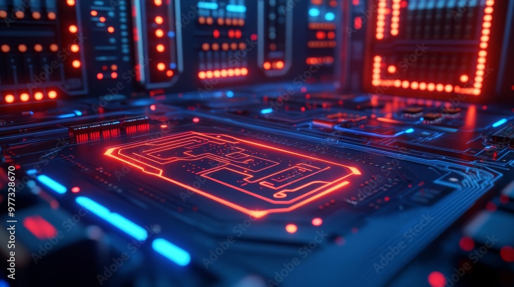 Quantum-enhanced software UI toolkits, glowing circuit designs, advanced tech rooms Quantum-enhanced software UI toolkits, glowing circuit designs, advanced tech rooms