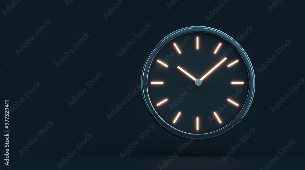 Modern Clock with Neon Lights on Dark Background Modern Clock with Neon Lights on Dark Background