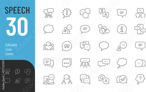 Speech_icons_1Speech Line Editable Icons set. Vector illustration in thin line modern style of message related icons: dialog, quote, chat, and more. Isolated on white