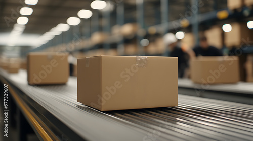 Conveyor Belt Moving Packages with Workers Sorting Boxes | Efficient Warehouse Operations and Logistics