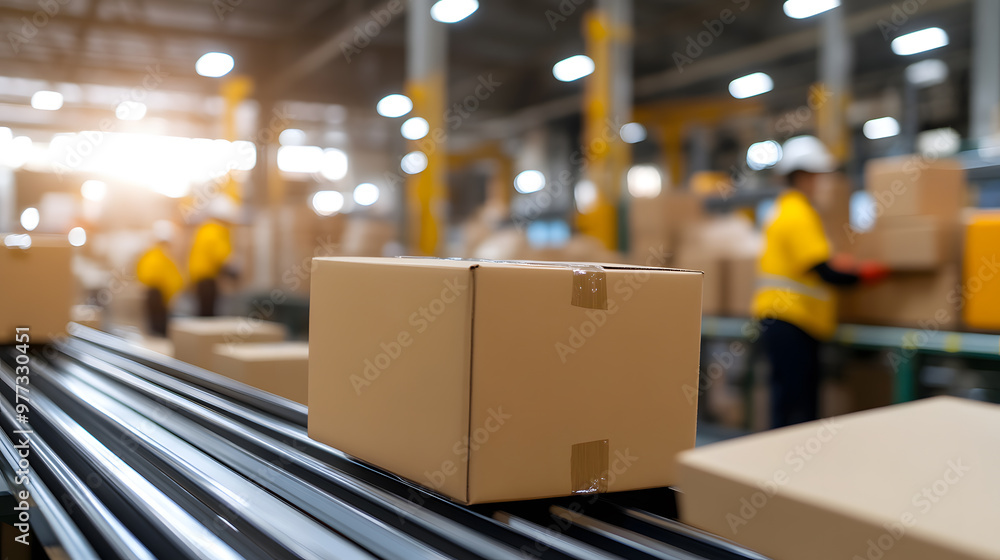 Conveyor Belt Moving Packages with Workers Sorting Boxes | Efficient Warehouse Operations and Logistics Conveyor Belt Moving Packages with Workers Sorting Boxes | Efficient Warehouse Operations and Logistics