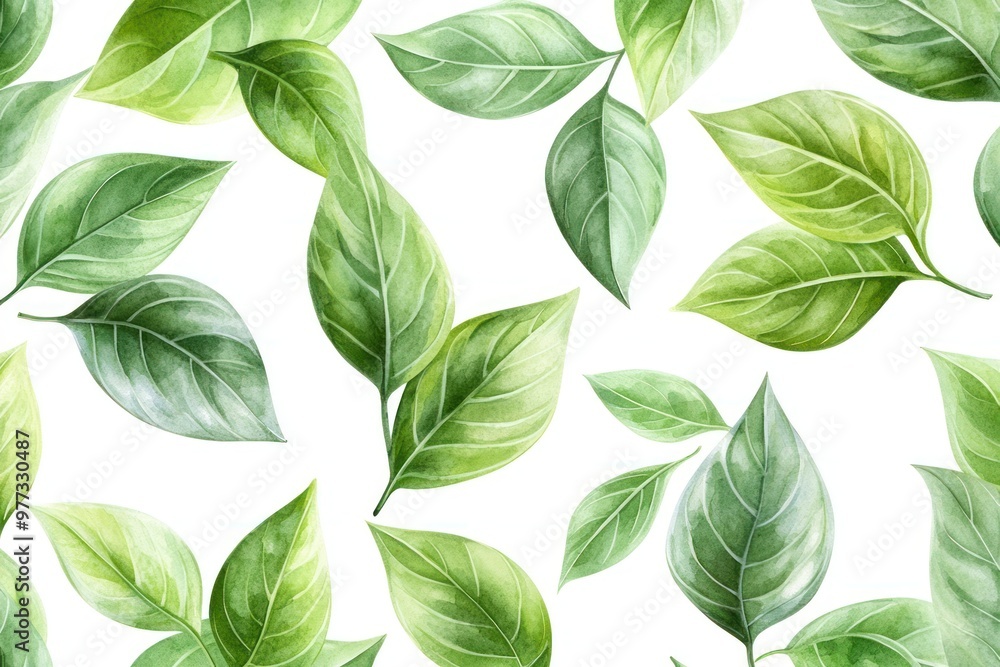 Seamless pattern with green leaves on a white background, vector illustration. No people, no humans, only plants, only foliage, no flowers. Watercolor painting with soft and delicate colors, detailed Seamless pattern with green leaves on a white background, vector illustration. No people, no humans, only plants, only foliage, no flowers. Watercolor painting with soft and delicate colors, detailed