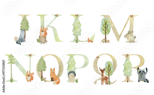 Watercolor animals letters.