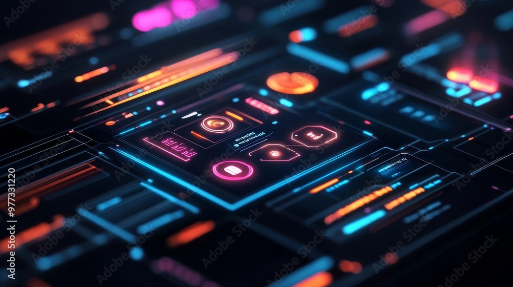 Real-time software UI design updates, glowing holograms, futuristic digital space Real-time software UI design updates, glowing holograms, futuristic digital space
