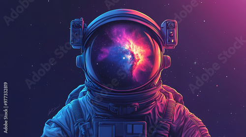 Front view astronaut potrait. astronaut in space suit with galaxy and nebula reflection in helmet glass. deep space exploration. created with generative ai. Space Exploration. Illustration photo